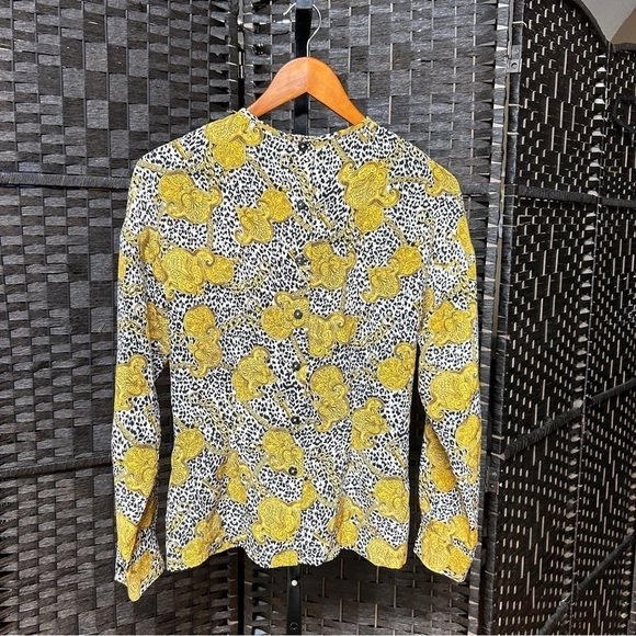 Dana Buchman retro silk blouse gold chain link over black and white print size 4 - Picture 8 of 9